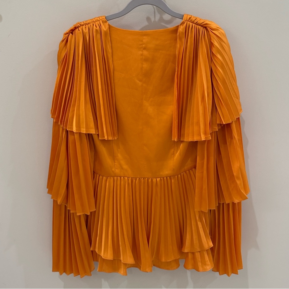 Andrea Iyamah Vibrant Orange Pleated Blouse